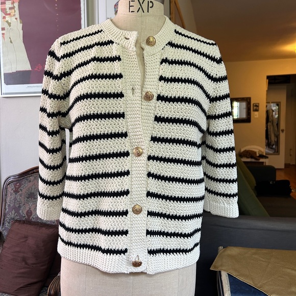 NWT Zara Striped Black and Cream Women’s Sweater - Picture 1 of 4